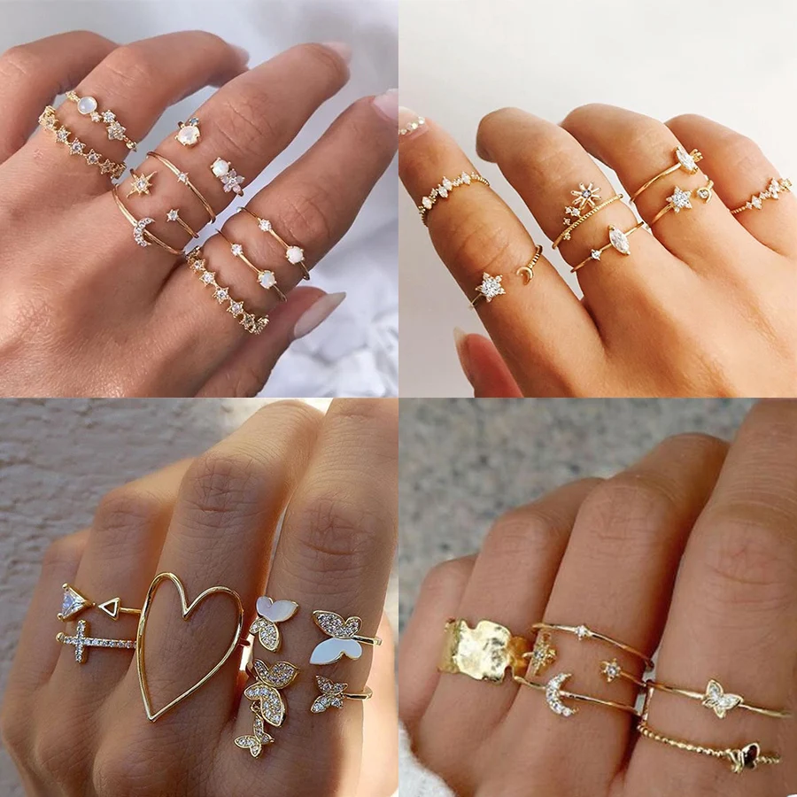 Top Trends: Bohemian Geometric Rings Sets Crystal Star Moon Flower Butterfly Constellation Knuckle Finger Ring Set For Women Fashion Jewelry Shoppable Styles