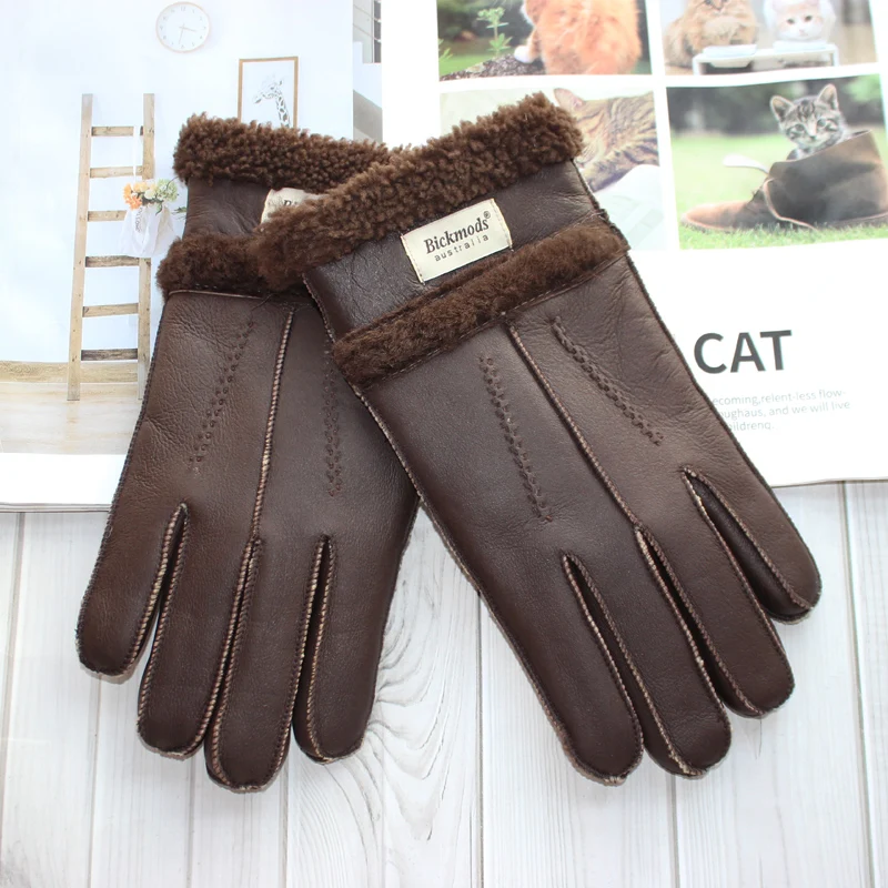 Top Trends: Winter Warm Men&#039;s Sheepskin Fur Gloves Thick Wool Lining Fashion Corrugated Wind And Cold Gloves Shoppable Styles