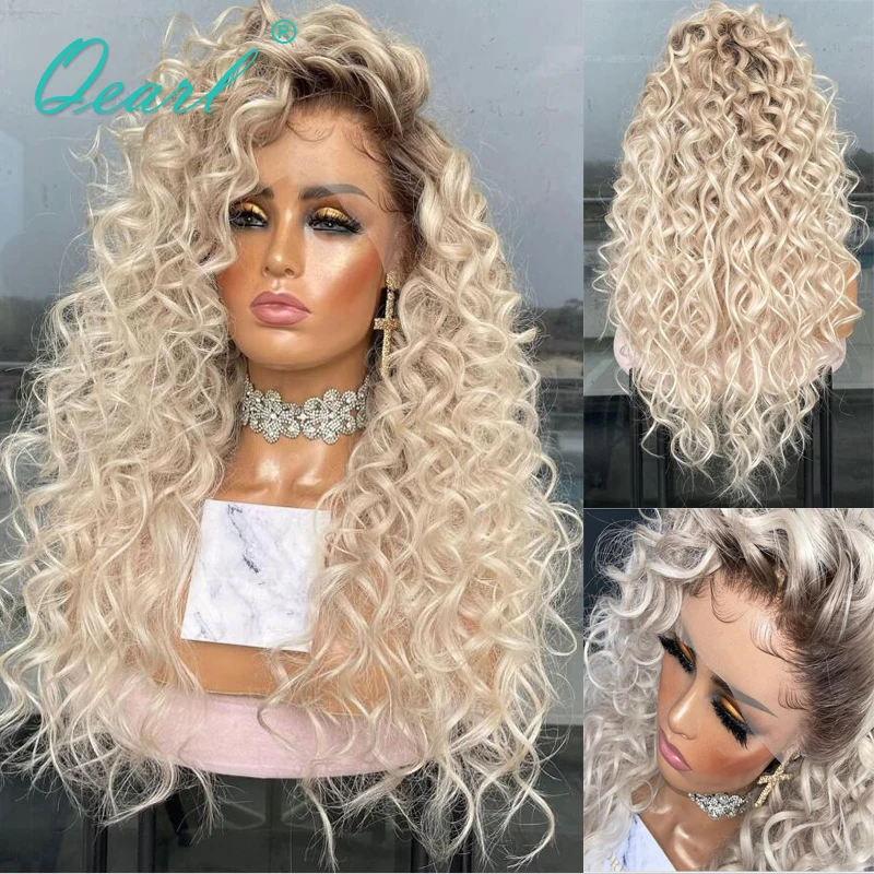 Top Trends: Curly Real Human Hair Full Lace Wig For Women Icy Blonde Lace Frontal Wigs Natural Wig 13x6 Ashy White Glueless 180% Thick Qearl Shoppable Styles