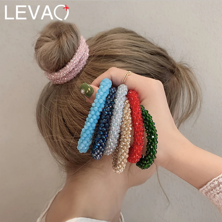 Top Trends: Levao Crystal Beads Hair Rope For Women Ponytail Scrunchies Elastic Hair Bands Beaded Rubber Hairband Hair Accessories Shoppable Styles