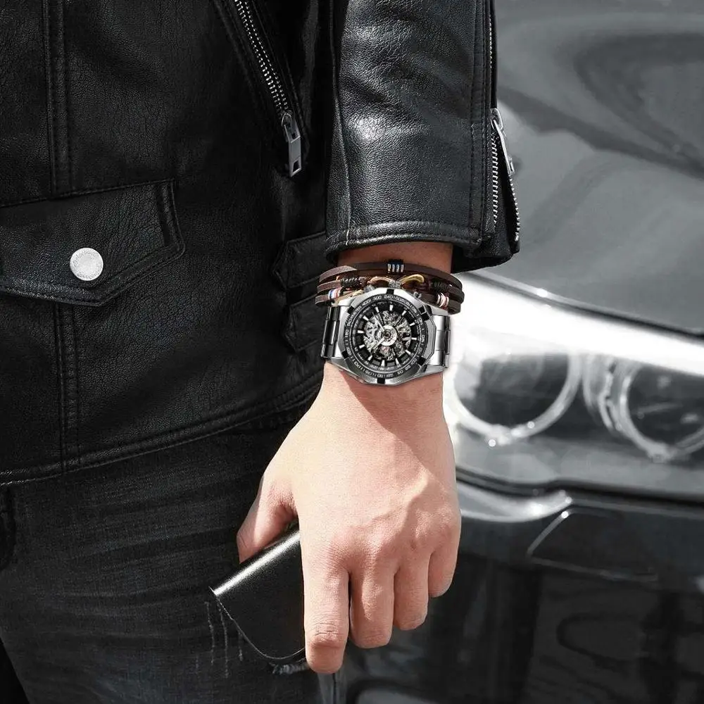 Top Trends: Forsining 2021 Stainless Steel Waterproof Mens Skeleton Watches Top Brand Luxury Transparent Mechanical Sport Male Wrist Watches Shoppable Styles - Image 3