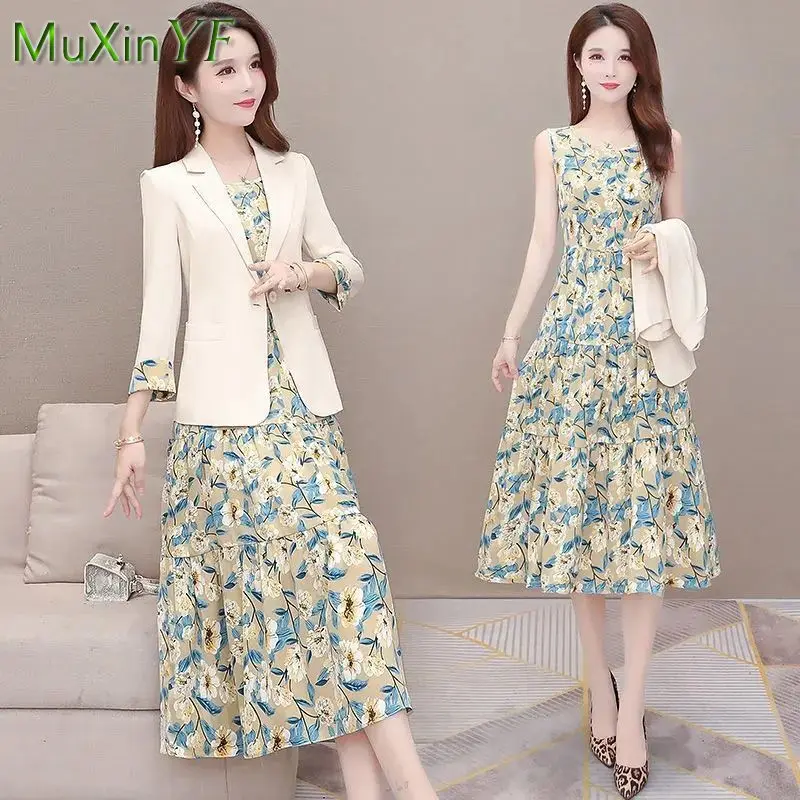 Top Trends: Women&#039;s Suspenders Floral Dress Suit Jacket 2021 Fall New Elegant Blazers Skirt Two-piece Korean Fashion Vintage Clothing Set Shoppable Styles