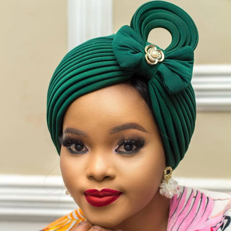 Top Trends: 2021 New African Auto Gele Headtie Nigerian Wedding Gele Muslim Turban Cap Arab India Hat Female Head Wraps Turbante Mujer Shoppable Styles