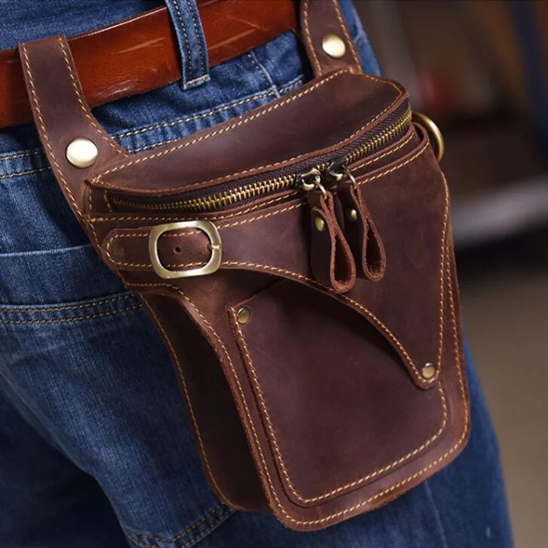 Top Trends: Motorcycle Bag For Men Genuine Leather Hip Belt Bag Men&#039;s Crazy Horse Waist Pack Male Hip Fanny Packs Bag Men&#039;s Phone Pouch Shoppable Styles