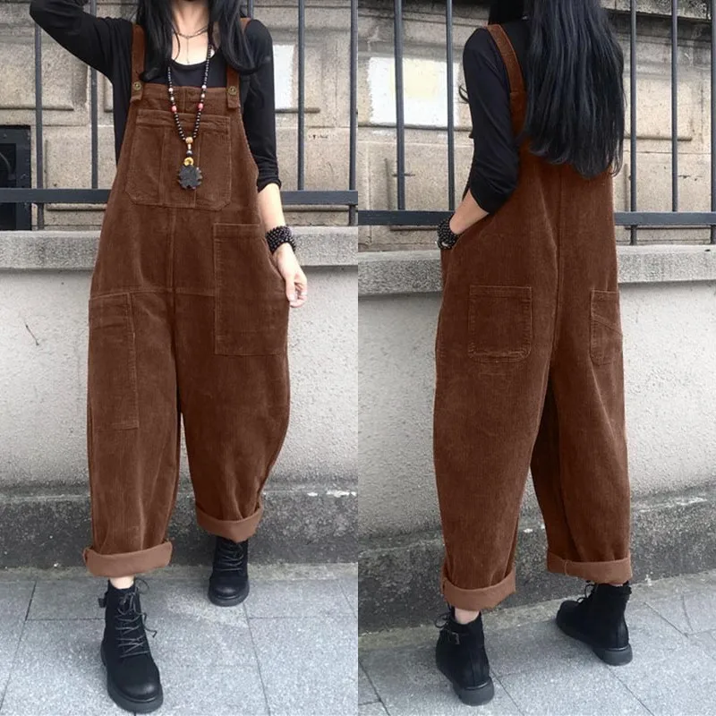 Top Trends: Women's Autumn Overalls ZANZEA 2023 Kaftan Corduroy Jumpsuits Casual Suspender Harem Pants Female Solid Rompers Femme Oversize Shoppable Styles