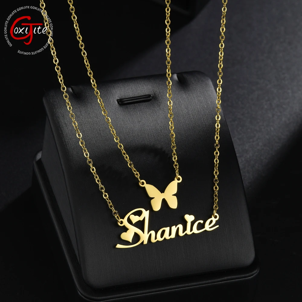 Top Trends: Goxijite Double Layer Name Necklace For Female Personalized Butterfly Initial Name 2 Layers Necklaces For Lover Jewelry Gift Shoppable Styles