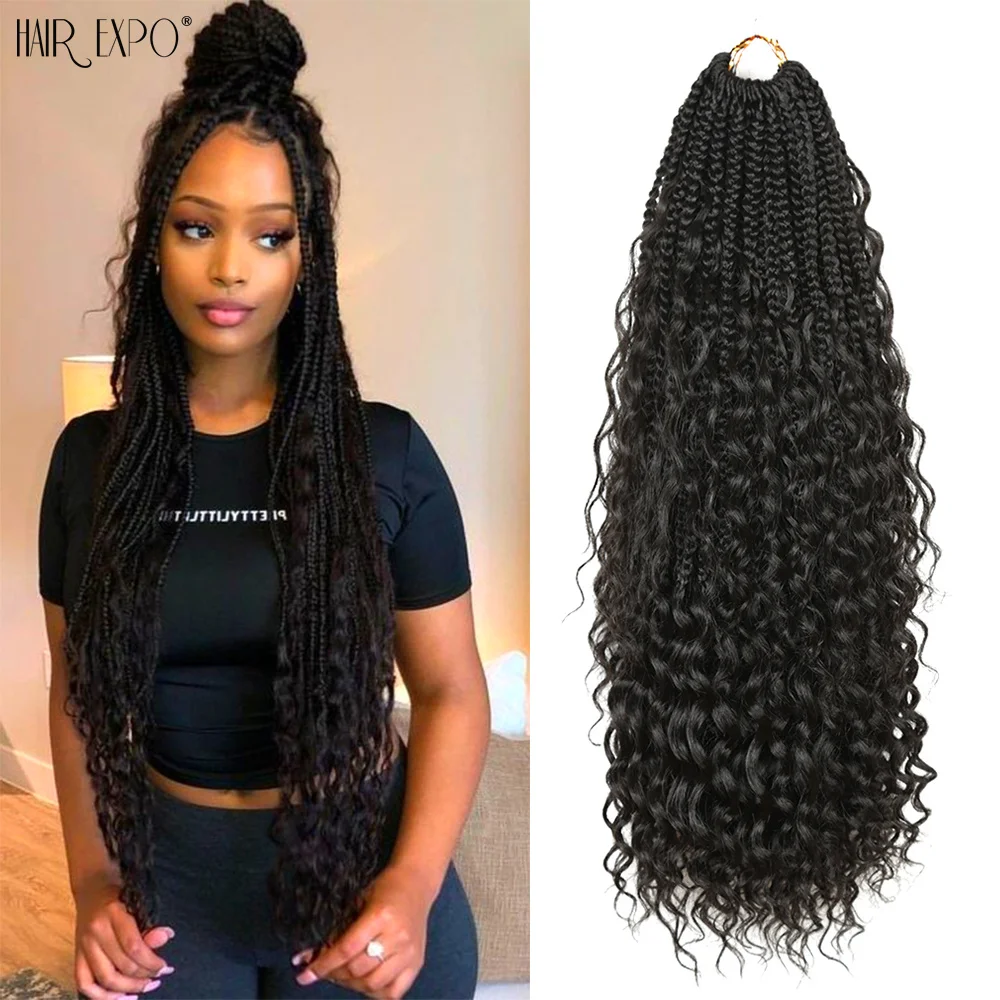 Top Trends: 14-22"Synthetic Goddess Box Braids Crochet Hair With Curly End Bohemian Omber Braiding Hair Extensions Messy Black Brown Blonde Shoppable Styles