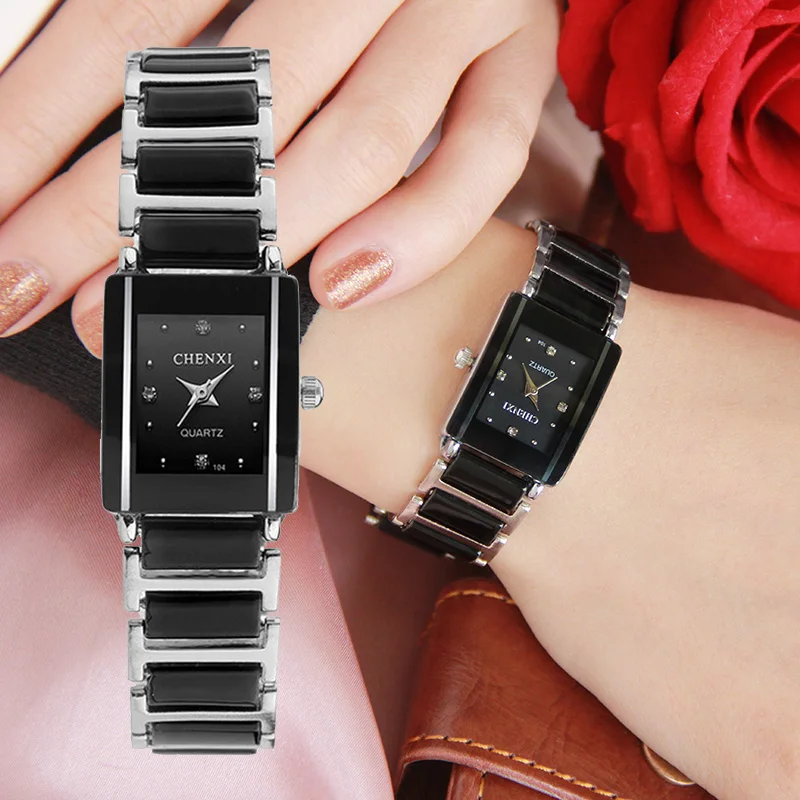 Top Trends: CHENXI Brand Lady Watch Elegant Black Ceramics Simple Minimalism Small Narrow Quartz Casual Women Clock Rhinestone Wristwatch Shoppable Styles