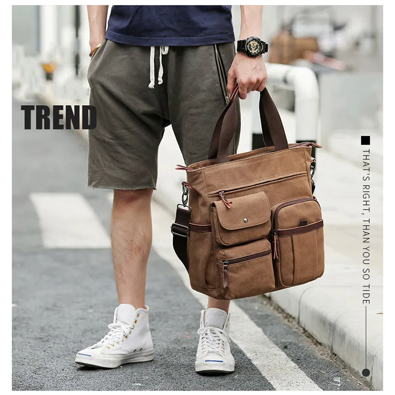 Top Trends: New Men Canvas Handbags Fashion Waterproof Travel Totes Male Large High Quality Shoulder Bag Men's Crossbody Bag Shoppable Styles - Image 5