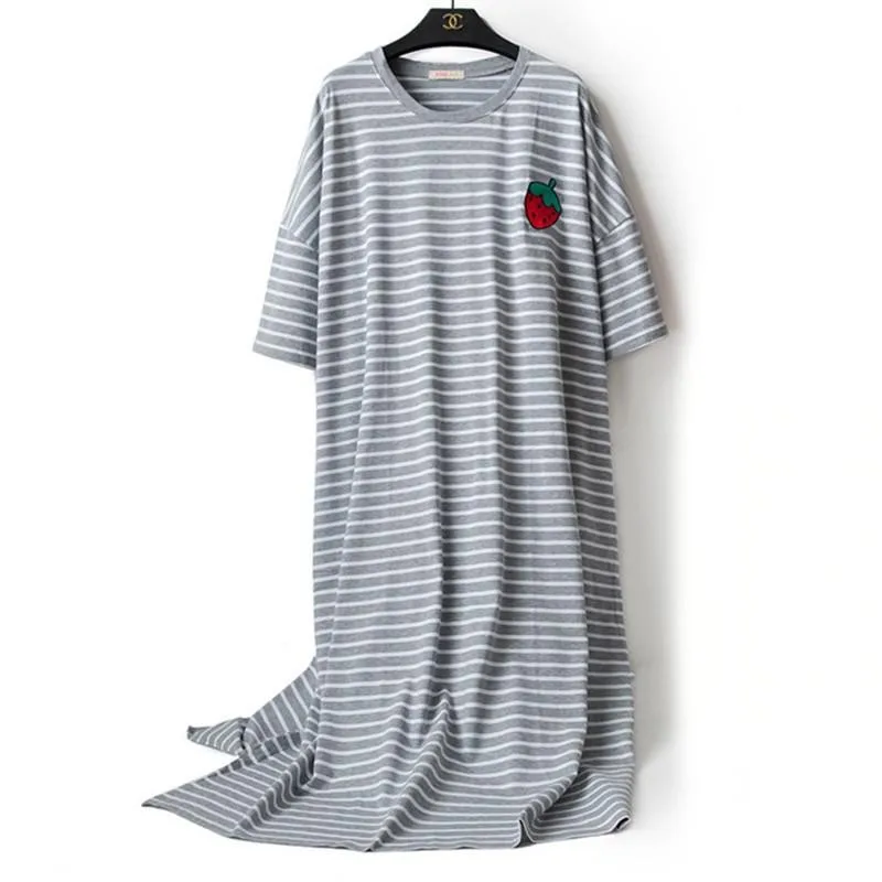 Top Trends: Cotton Striped Long Nightgown Big Size Women Short Sleeve Nightdress Homewear Casual Lounge Home Gown Summer New Sleepwear Shoppable Styles