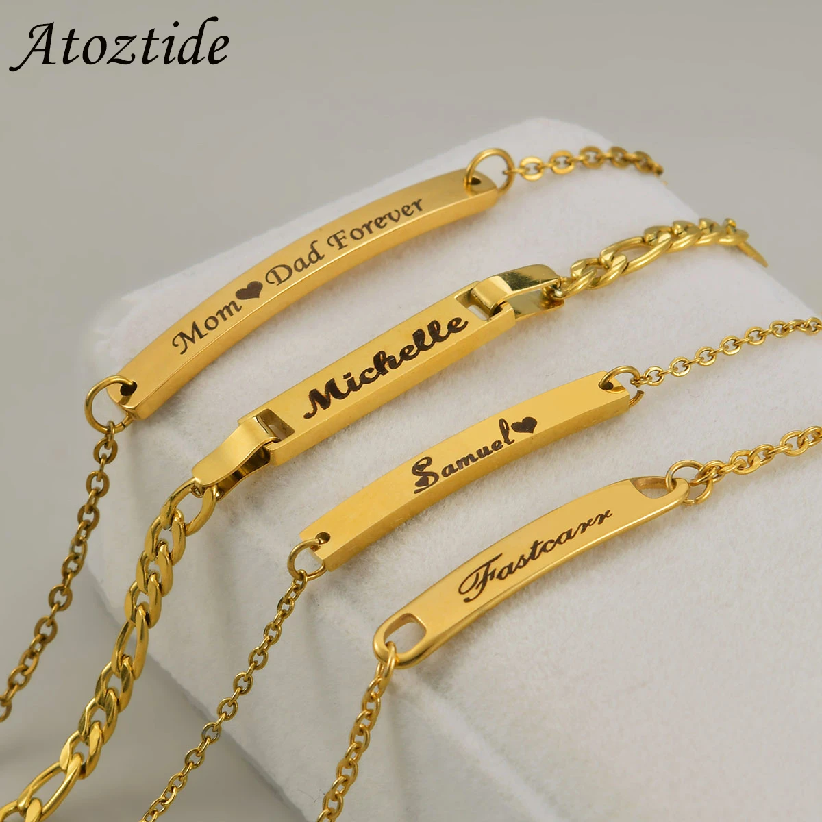 Top Trends: Atoztide Custom Baby Name Bar Nameplate Bracelet For Stainless Steel Women Kids Adjustable Link Chain Personalized Jewelry Gift Shoppable Styles