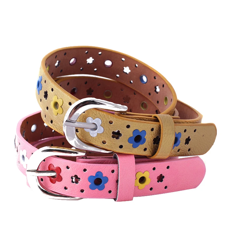 Top Trends: Child Hollow Flower Waistband Kids Cute Silver Buckle Belt Faux Leather Waist Belts Colorful Floral Apparel Belts Accessories Shoppable Styles