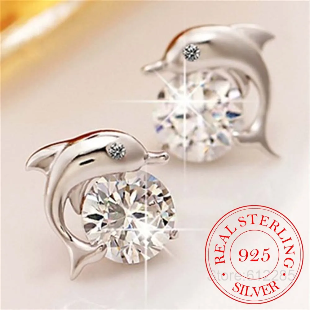 Top Trends: Cute Romantic Dolphin Love Stud Earrings For Women High Quality 925 Jewelry Stering Silver Round Cut AAA Zircon Brinco Bijoux Shoppable Styles