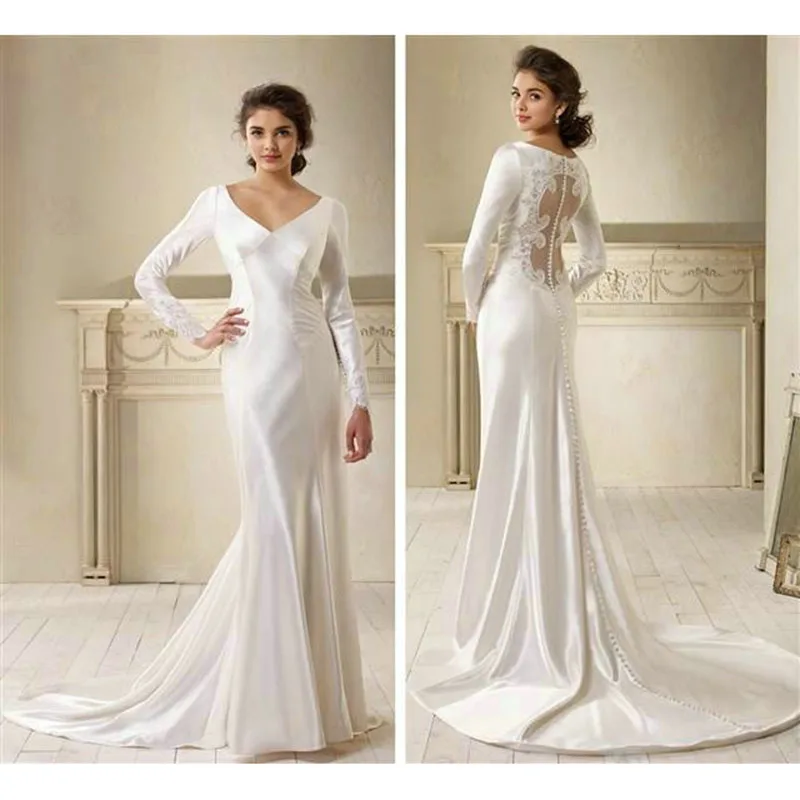 Top Trends: Sexy Mermaid V Neckline The Twilight Saga Bridal Gown Zipper Back Covered Buttons Court Train 2018 Mother Of The Bride Dresses Shoppable Styles