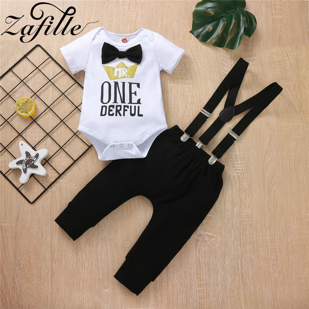 Top Trends: ZAFILLE Baby First Birthday Outfits For Boys Numbers &quot;1 Necktie Baby Romper And Overalls Pants Toddler Baby Boys Clothes Set Shoppable Styles