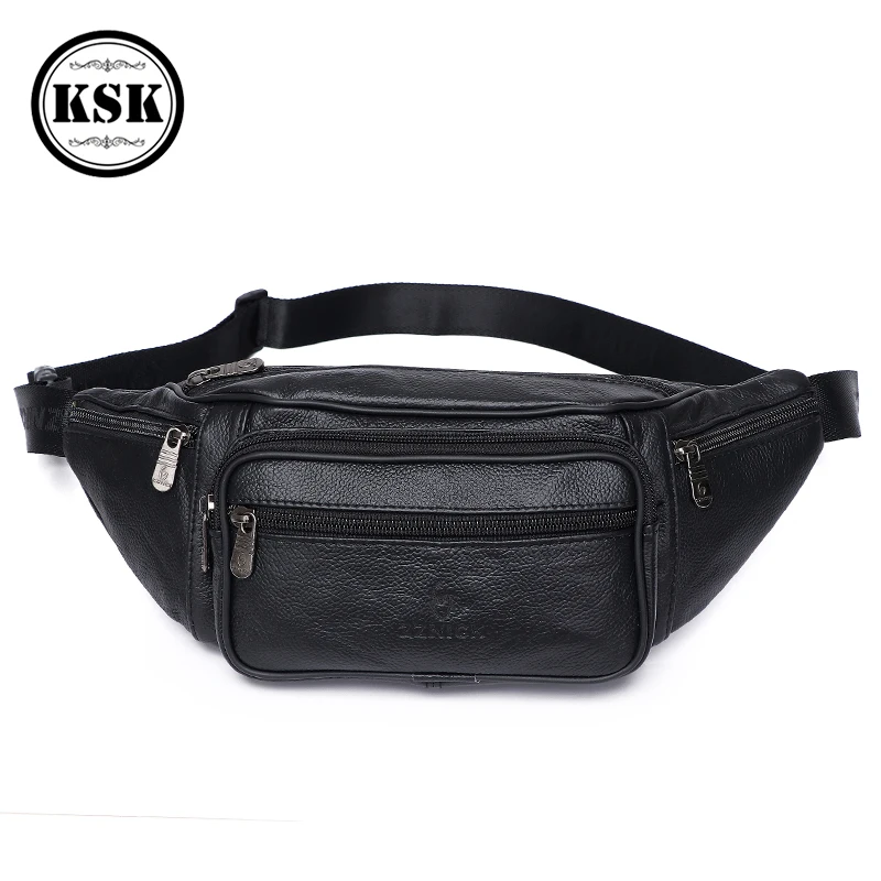 Top Trends: Men Waist Pack Genuine Leather Bag Waist Belt Bag Leather Fanny Pack For Men 2019 Fashion Luxury Male Small Shoulder Bags KSK Shoppable Styles