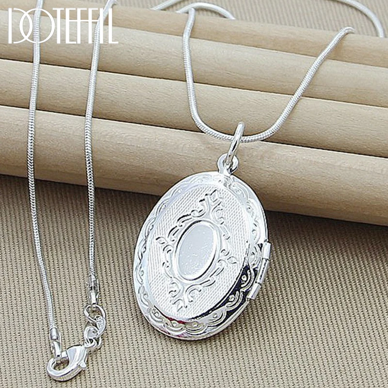 Top Trends: DOTEFFIL 925 Sterling Silver Oval Round Photo Frame Pendant Necklace 18 / 20-28 / 30 Inch Snake Chain For Woman Man Wedding Jewelry Shoppable Styles