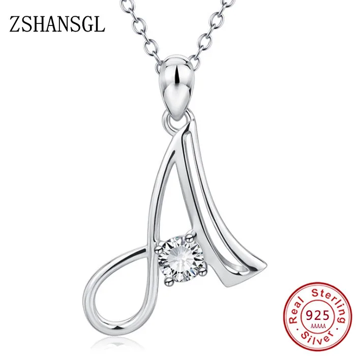 Top Trends: 26 Letters Alphabet Pendant Necklace Silver Color Handwritten Zircon Pendants Long Chain For Women Wedding Jewelry Gift Shoppable Styles