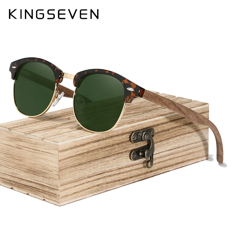 Top Trends: KINGSEVEN Sunglasses For Men Polarized UV400 Wood Women Round Frame Sun Glasses Brand Vintage Protection Eyewear Patchwork Shoppable Styles