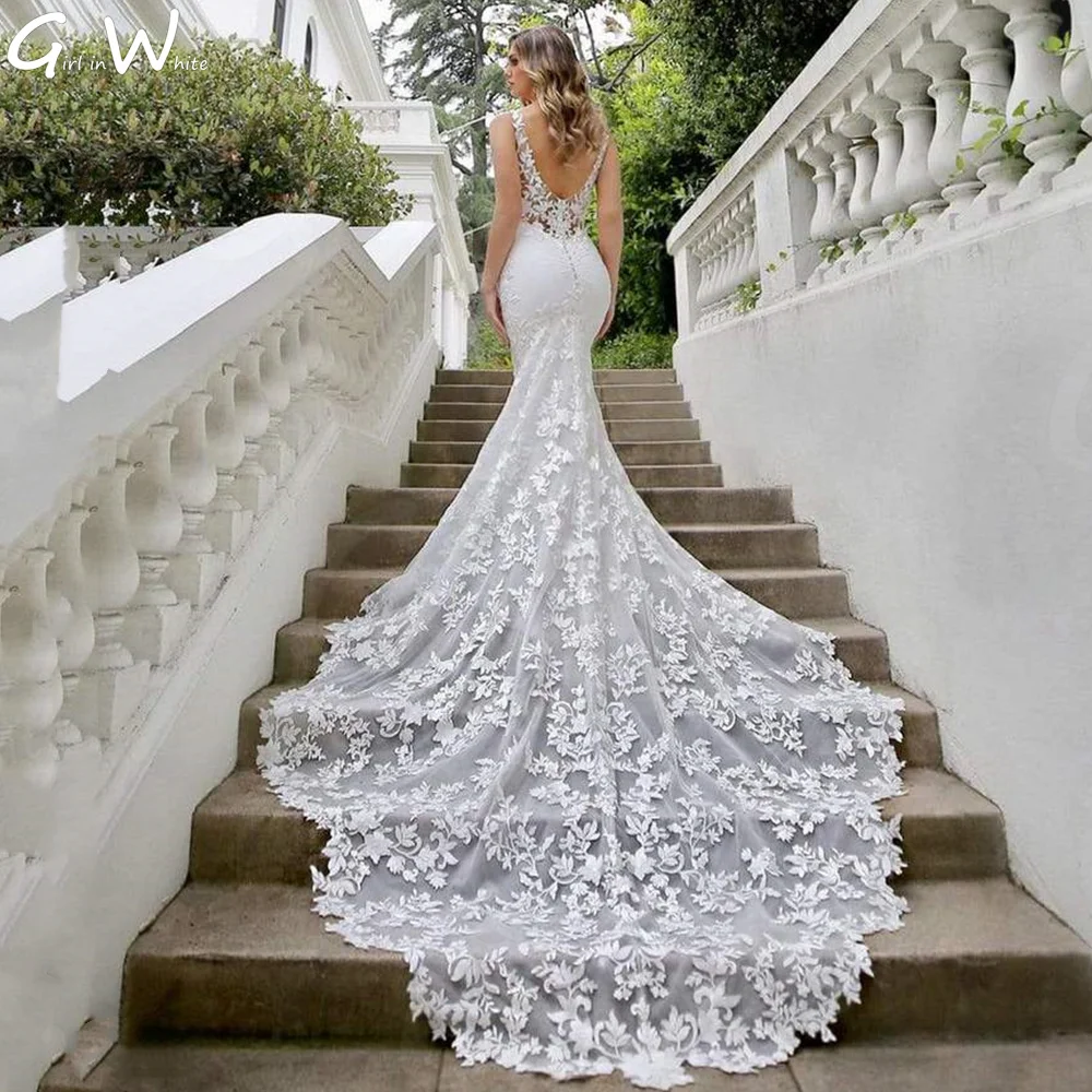 Top Trends: Vestido De Noiva Sexy V-neck Mermaid Lace Wedding DressTank Sleeve Bridal Robes Satin Court Train Bride Dresses Shoppable Styles