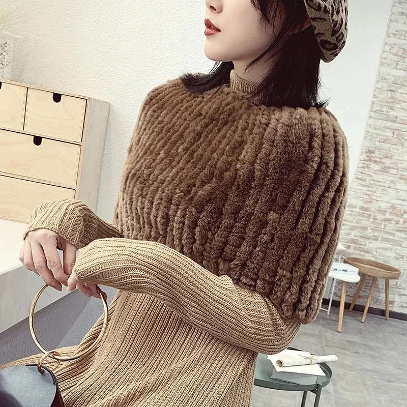 Top Trends: Natural Real Rex Rabbit Fur High Elastic Shawl Collar Woven Scarf Shoulder Cover For Women To Keep Warm Autumn And Winter Shoppable Styles