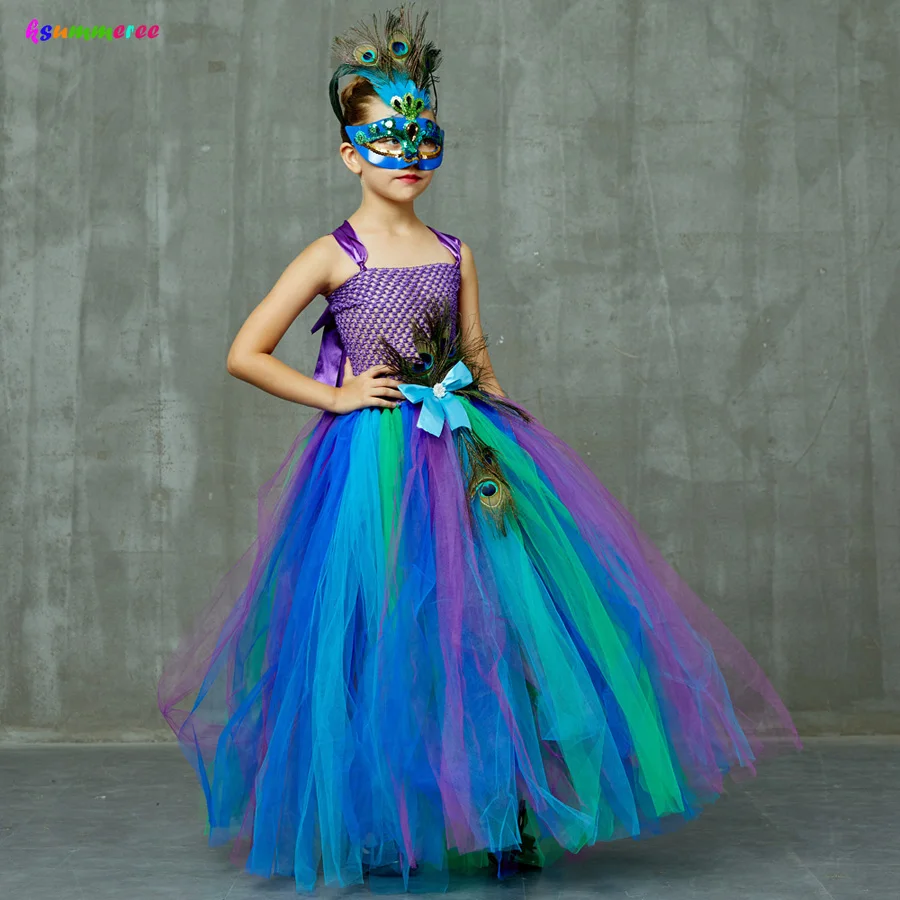 Top Trends: Flower Princess Peacock Costume For Girls Wedding Birthday Party Tutu Dress Kids Pageant Ball Gown Feathers Girl Tulle Dresses Shoppable Styles