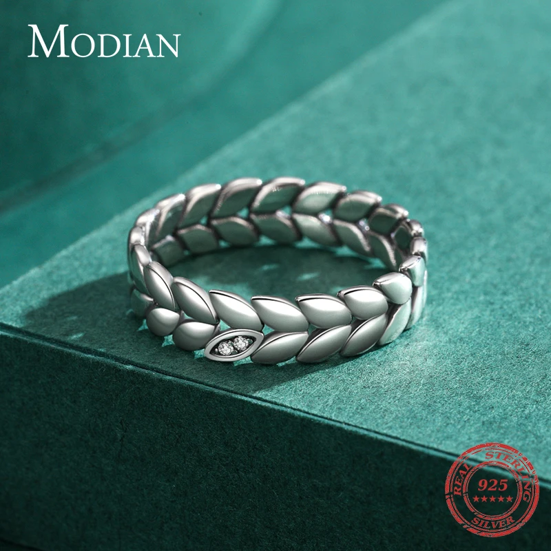 Top Trends: MODIAN 925 Sterling Silver Simple Stackable Wheat Finger Rings For Women Lucky Leaves Original Fine Jewelry Fashion Party Ring Shoppable Styles - Image 5