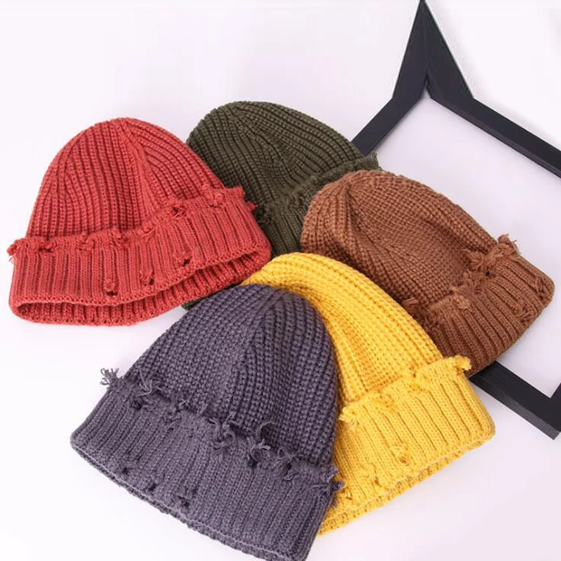 Top Trends: Winter Hat Women Harajuku Knitted Beanies Fashion Warm Hat Autumn Hip Hop Bonnet Hole Skullies Unisex Basic Cap PJ109 Shoppable Styles