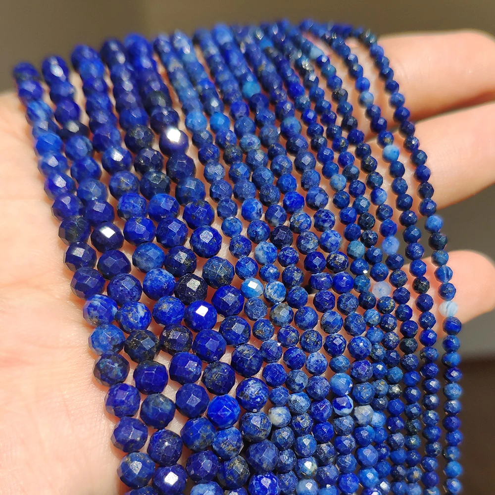 Top Trends: Natural Lapis Lazuli Bead Faceted Blue Stone Round Loose DIY Beads For Jewelry Making Handmade Bracelet 15inch 2 / 3 / 4mm Shoppable Styles