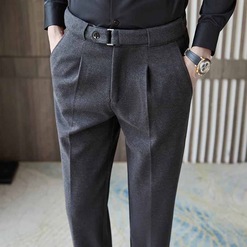 Top Trends: Fall Winter Wool Blend Warm Dress Pants Men Frosted Embroidered Pants Grey Traje De Vestir Hombre Khaki Formal Pants Men 28-36 Shoppable Styles