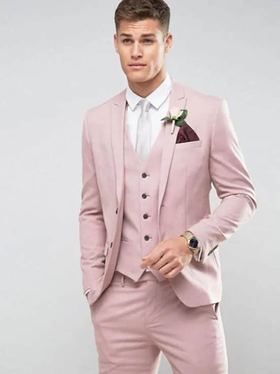 Top Trends: Tailor Made Light Pink Men Suit Slim Fit Groom Prom Party Blazer Costume Marriage Homme Male Tuxedo 3pcs(Jacket+ Pants+ Vest) Shoppable Styles