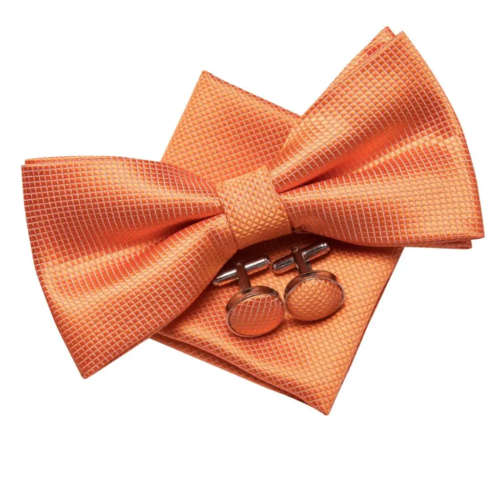 Top Trends: Hi-Tie Silk Orange Solid Mens Bowtie Adult Bow Tie Pocket Squrare Cufflinks Set Pre-tied Men Butterfly Bowknot Wedding Business Shoppable Styles - Image 5