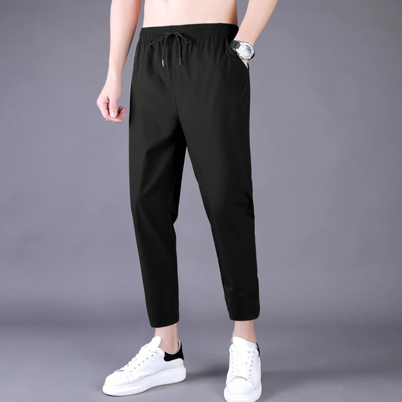 Top Trends: Men's Summer Thin Pants Korean Trend Nine Straight Tube Loose Ice Silk Elastic Sweatpants For Boys Spring And Autumn Student Shoppable Styles