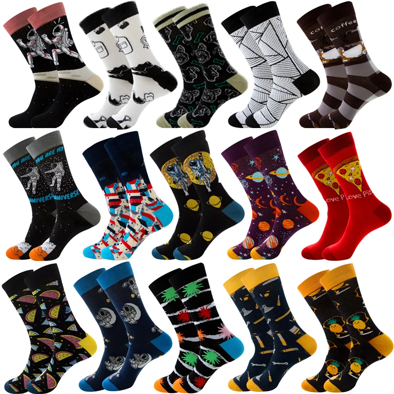 Top Trends: Brand Men&#039;s Socks Happy Socks Space Astronaut Color Combed Cotton Leisure Harajuku Skateboard Winter Thermal Cotton Socks Shoppable Styles