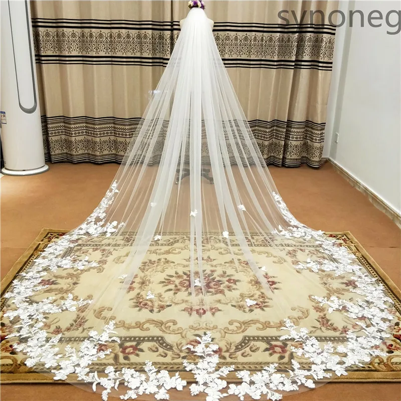 Top Trends: Real Photo 3m.4m.5m One Layer Wedding Veil With Comb White Lace Edge Bridal Veils Ivory Appliqued Cathedral Wedding Veil Shoppable Styles