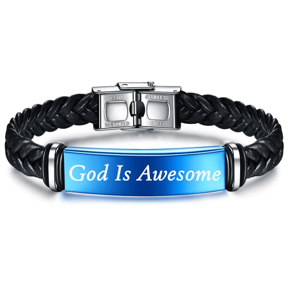 Top Trends: Men's Custom Personalize Engrave Jewelry Bracelets Fashion Braided Leather Inspirational Gifts Wristbands Bracelet For Him Shoppable Styles - Image 6