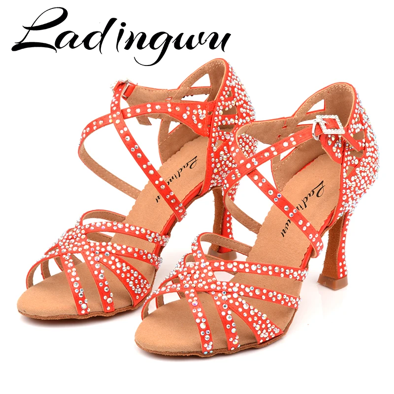 Top Trends: Ladingwu Dance Shoes Satin Women Party Shining Rhinestones Soft Bottom Latin Dance Shoes Woman Salsa Dance Shoes Heel 6CM-10CM Shoppable Styles - Image 3