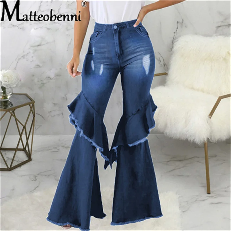 Top Trends: Casual Ripped Denim Pants Ladies Fashion Patchwork Flare Pants Sexy High Waist Jeans Trousers 2021 Women Street Wide Leg Pants Shoppable Styles