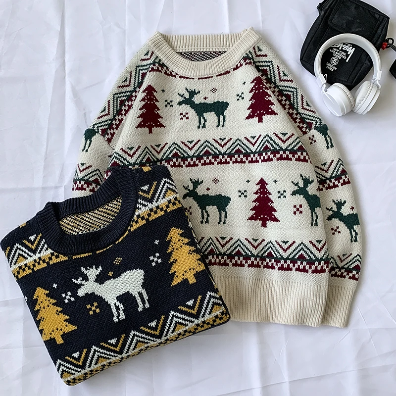 Top Trends: Women Sweater O-neck Couple Christmas Sweater Deer Jumper Robe Pull Femme Pullovers Autumn Winter Men Clothing Female Sweaters Shoppable Styles