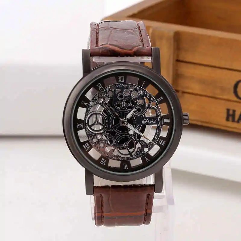 Top Trends: 2020 Men Watch Fashion Hollow Watches Men Roma Dial Leather Band Quartz Wristwatches Cheap Price Dropshipping Relogio Masculino Shoppable Styles