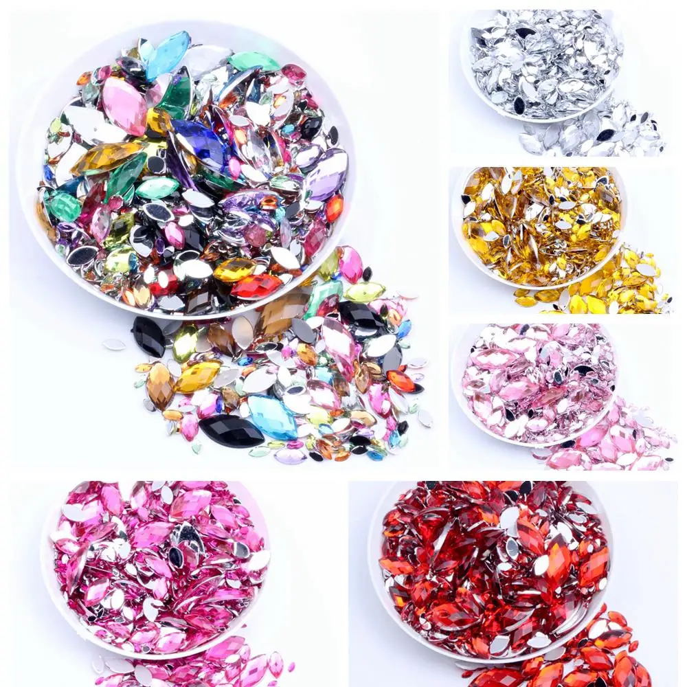 Top Trends: 3x6mm 250pcs Craft DIY Gems Flatback Marquise Earth Facets Normal Colors Acrylic Rhinestone Strass Nail Art Decorations Shoppable Styles