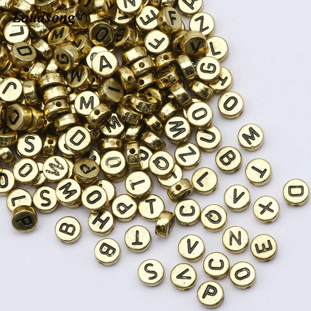 Top Trends: Flat Round 4X7MM Gold Color Letter Beads Acrylic Random Alphabet Spacer Beads For Necklace Bracelet DIY Jewelry Making Shoppable Styles