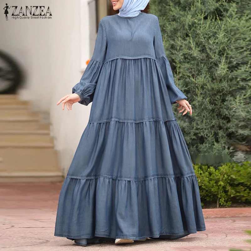 Top Trends: Women's Autumn Sundress Fashoin Muslim Ruffle Dress ZANZEA 2023 Casual Patchwork Puff Sleeve Maxi Vestidos Female Button Robe Shoppable Styles