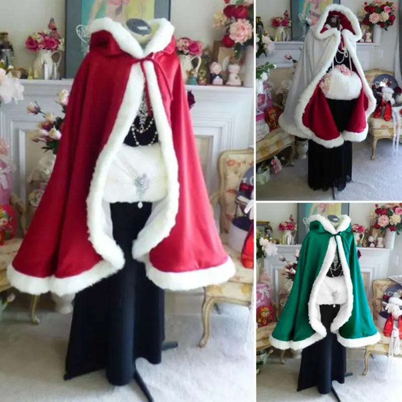 Top Trends: Women Fluffy Trim Velvet Hooded Cloak Santa Claus Cape Outwear Halloween Christmas Fancy Cosplay Costumes Shoppable Styles - Image 4