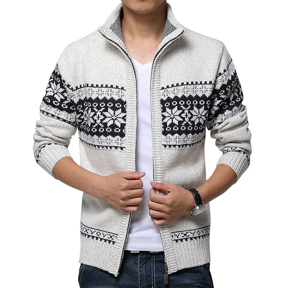 Top Trends: New Autumn Winter Men&#039;s Sweater Wool Men Mandarin Collar Solid Color Casual Sweater Men&#039;s Thick Fit Brand Knitted Cardigans Shoppable Styles