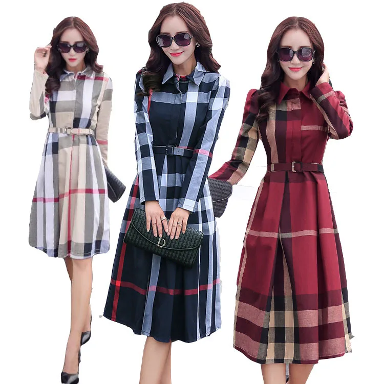 Top Trends: Women's Autumn New A- Line Large Hem Plaid Printed Long-Sleeved Dress (Send Belt) Shoppable Styles