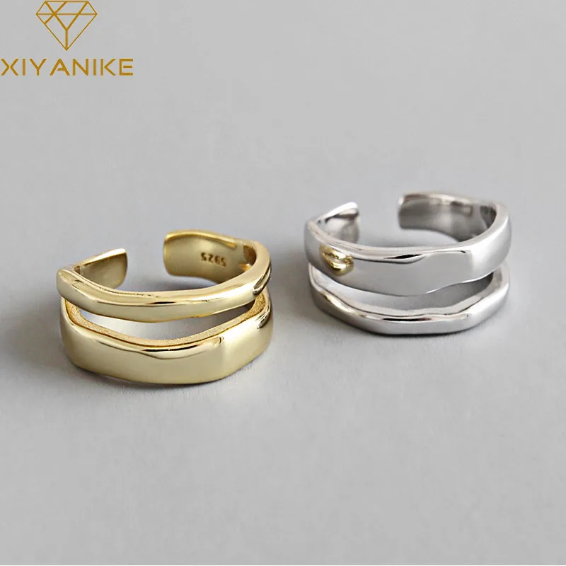 Top Trends: XIYANIKE Silver Color Trendy Elegant Twist Two Circle Rings For Women Couple Simple Geometric Handmade Jewelry Adjustable Shoppable Styles