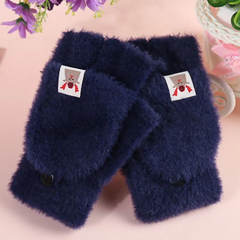 Top Trends: Soft Stylish Thick Imitation Mink Velvet Solid Gloves Winter Women Half-finger Gloves Flip-top Gloves Warm Gloves Comfortable Shoppable Styles