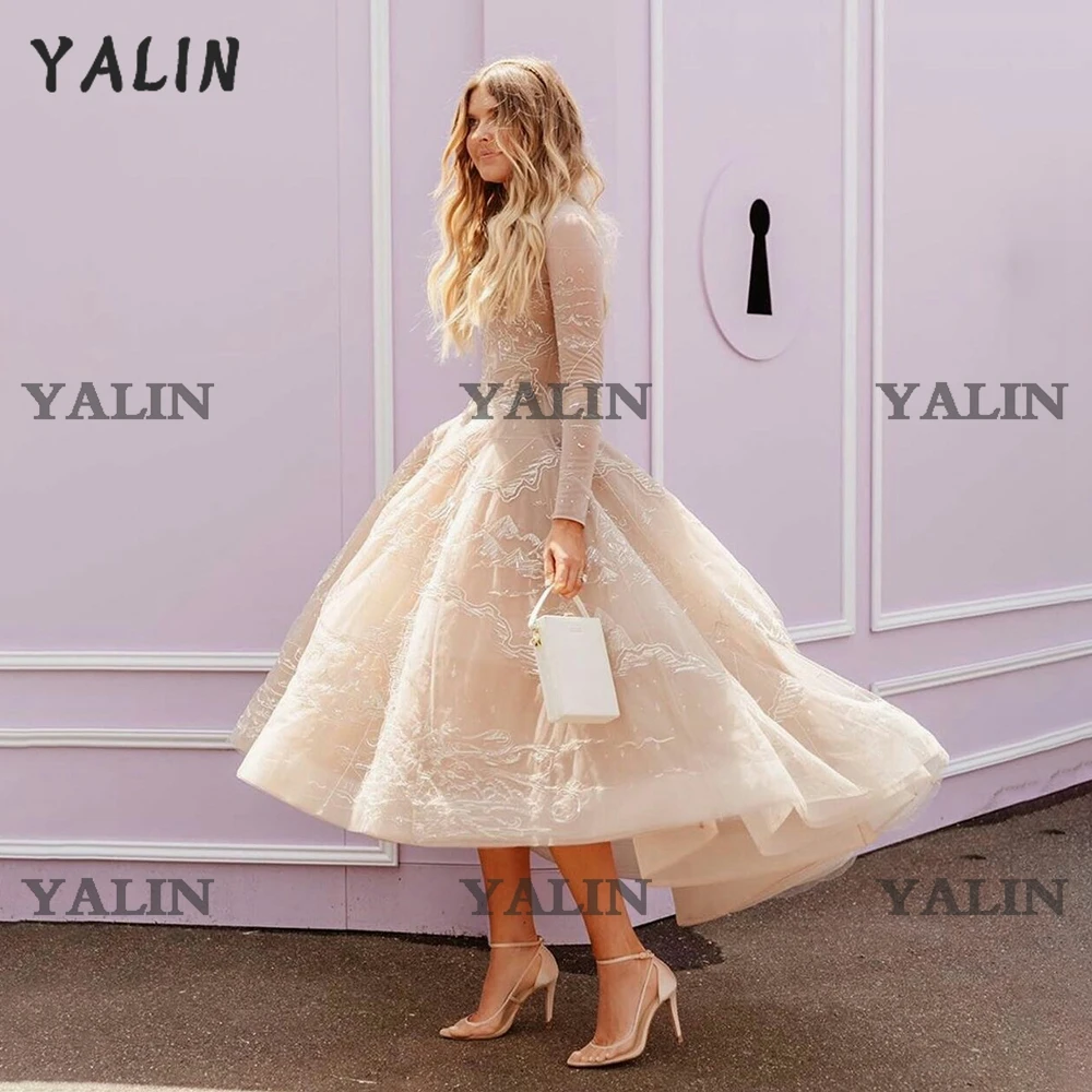 Top Trends: YALIN Elegant High Low Prom Dresses Long Sleeves Ankle Length Pleated Homecoming Applique Lace Vestidos De Fiesta Shoppable Styles - Image 5