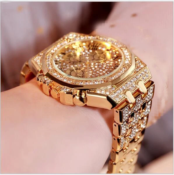 Top Trends: Mens Watches Luxury Hiphop Full Iced Out Watch Gold Diamond Rhinestone Watch For Men Wristwatch Relogio Masculino Reloj Hombre Shoppable Styles